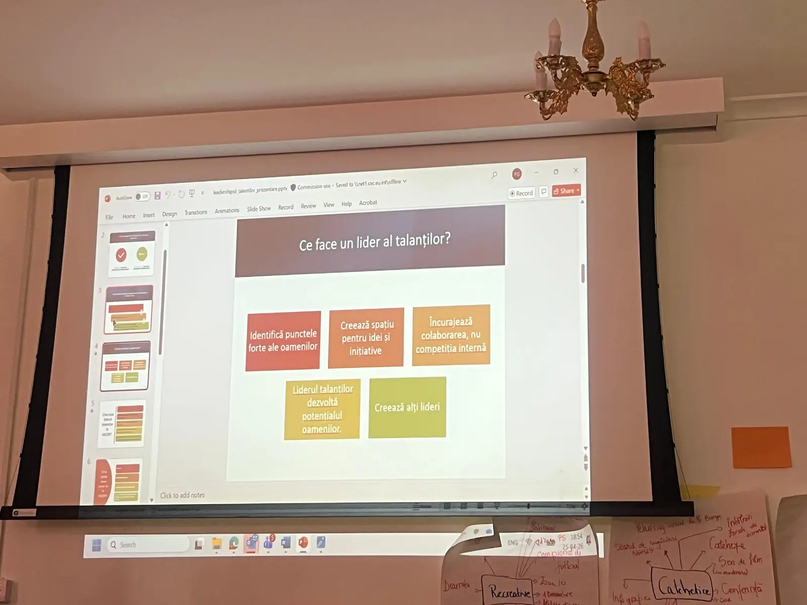 Prezentarea „Ce face un lider al talanților?”, proiectată în sala colocviului